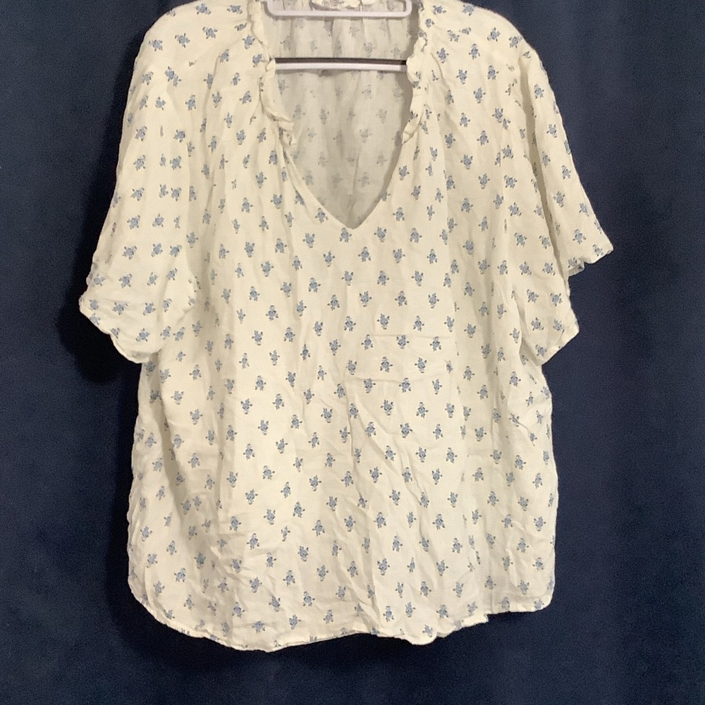 Cream Blouse with Blue Floral Print